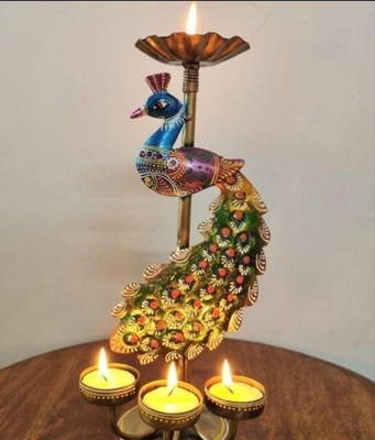 Ansari Decor PEACOCK T-LIGHT DECOR Iron 1 - Cup Candle Holder(Multicolor, Pack of 1)