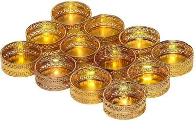 Maahal Maahal™ Set of 12 Golden Small Tea Light Holder/Candle Holder for Diwali Iron 84 - Cup Tealight Holder Set(Multicolor, Pack of 12)