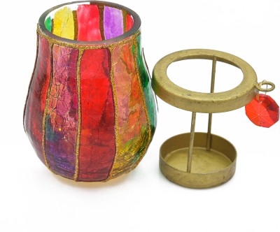 Naturahive Decorative Tea Light Holder Hand painted for Living Room Side Table Decoration Glass 1 - Cup Tealight Holder(Multicolor, Pack of 1)