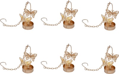 SunriseCorpArts Decorative Hanging Butterfly Tea Light Holder With Chain, Home Decor Hanging Iron 1 - Cup Tealight Holder(Gold, Pack of 6)