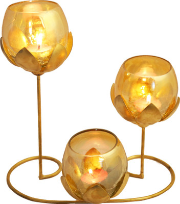 HYK Iron Tealight Holder Set(Gold, Pack of 1)