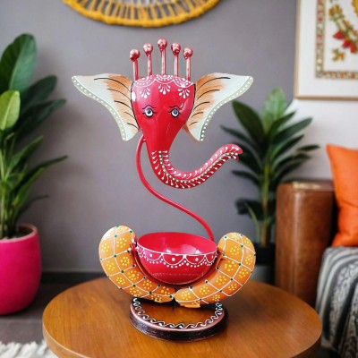 Bhumatha life Red Ganesha tealight candle holder Iron 1 - Cup Tealight Holder Set(Red, Pack of 1)