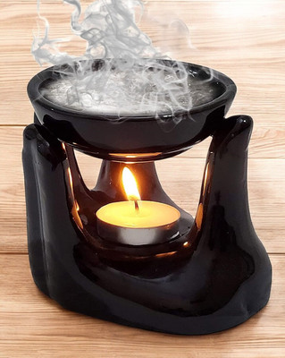 ANI DIVINE Ceramic Aroma Diffuser with Relaxing Oil 10ml & 1 Tea Light Candle Ceramic 1 - Cup Tealight Holder(Black, Pack of 1)