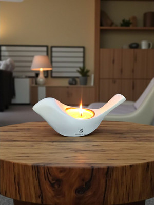 PihutiqueArt Bird Tealight Candle Holder | Decorative Home, Temple & Festive Decoration Resin Candle Holder(White, Pack of 1)