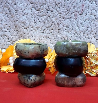 Aashirwad Moorti Art Tealight Marble Candle Holder Set(Multicolor, Pack of 2)