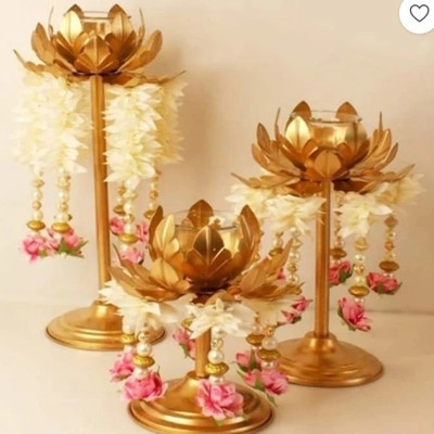 AYEZA HANDICRAFTS Metal tea light holder set of 3 Iron 3 - Cup Tealight Holder Set(Gold, Pack of 3)