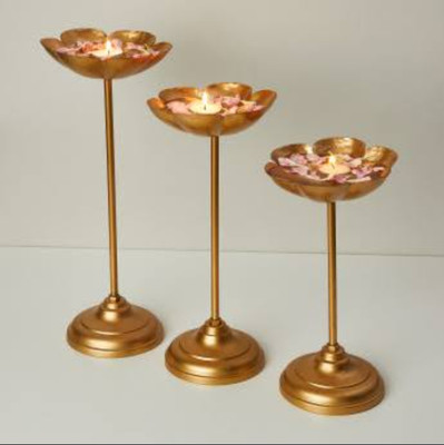 AAN Tea light holder diyas set of 3 in gold finish Iron 1 - Cup Tealight Holder Set(Gold, Pack of 3)