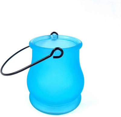 Apkamart Handcrafted Glass Candle Holder for Table Dcor & Gifts Glass 1 - Cup Tealight Holder(Blue, Pack of 1)