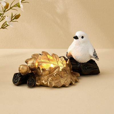 PihutiqueArt Birds Polyresin Tea Light Holder | Decorative Home & Pooja Décor Resin Candle Holder(White, Gold, Pack of 1)