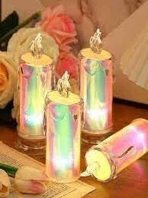 JANMESH ENTERPRISES Flameless Decorative LED Tea Lights Candles Transparent Acrylic Battery Operated Candle(Multicolor, Pack of 3)