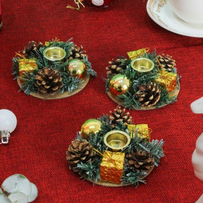 TIED RIBBONS Christmas Metal Xmas Table Tealight Plastic Candle Holder Set(Multicolor, Pack of 3)