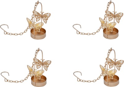 SunriseCorpArts Decorative Hanging Butterfly Tea Light Holder With Chain, Home Decor Hanging, Iron 1 - Cup Tealight Holder(Gold, Pack of 4)