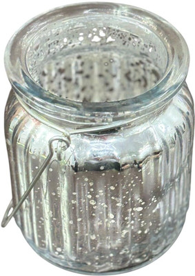 Apkamart Handcrafted Glass Candle Holder for Table Dcor & Gifts Glass 1 - Cup Tealight Holder(Silver, Pack of 1)