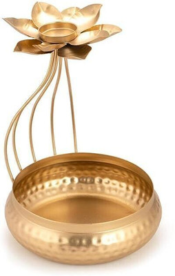 alwadi handicrafts Metal Lotus Tealight Candle Holder for Diwali Decoration Iron 1 - Cup Tealight Holder(Gold, Pack of 1)