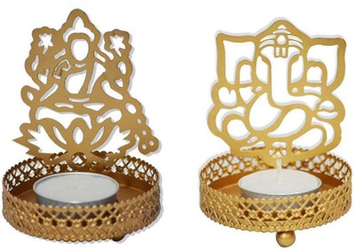ME&YOU Blessing Lakshmi Ganesh Shadow Candle Holder – Spiritual Festive Home Decoration Gold Plated 1 - Cup Tealight Holder Set(Gold, Pack of 2)