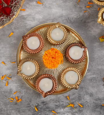 The Home Co Aluminium and Wax Tea Light Decorative Candle Holder for Home Decor, pack Of 6 Aluminium 6 - Cup Candle Holder(Gold, Copper, Pack of 6)