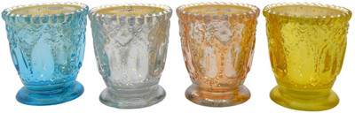 HB Overseas Fancy Mercury Glass Tea Light Holder in Assorted Color Glass Tealight Holder Set(Multicolor, Pack of 4)