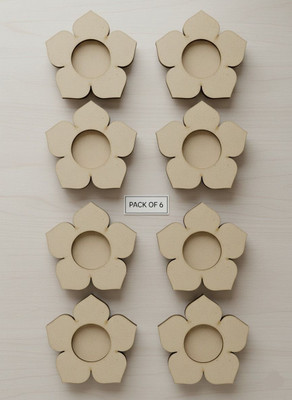 Urjart MDF Mini Blossom Tea Light Candle Holder for Painting, Craft, Wooden 10 - Cup Tealight Holder(Brown, Pack of 10)