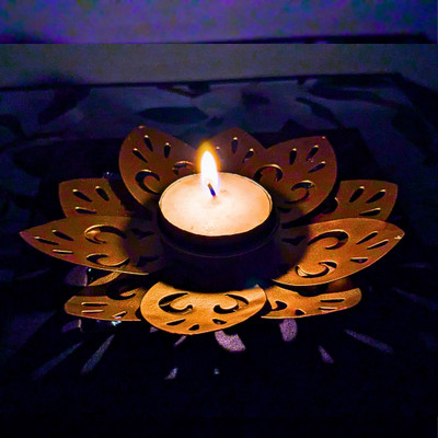 Cozzy Dera Antique Gold Lotus Tealight Candle Holder /Decorative Flower Diya, Table Diya Cast Iron 1 - Cup Tealight Holder(Gold, Pack of 1)