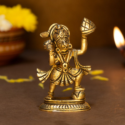 Ekhasa Pure Brass Hanuman Ji Murti for Home Puja Decorative Showpiece  -  9 cm(Brass, Gold)