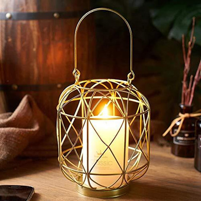 QUACE Iron Candle Holder(Gold, Pack of 1)