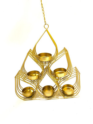 CreativeDecorDesigns Iron 6 - Cup Tealight Holder(Gold, Pack of 1)