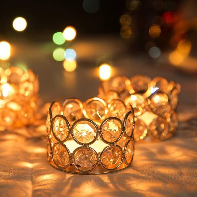 Homesake Crystal Tealight Candle Holder Bowl Decoration Diya Diwali Centerpieces Table Crystal 0 - Cup Candle Holder Set(Gold, Pack of 6)