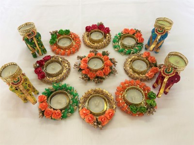 JUSTKRAFTS Elephant Jhalar Diya Set (Pack of 13pcs) / Candle Holders /T-Light Holders Plastic 13 - Cup Tealight Holder(Multicolor, Pack of 13)