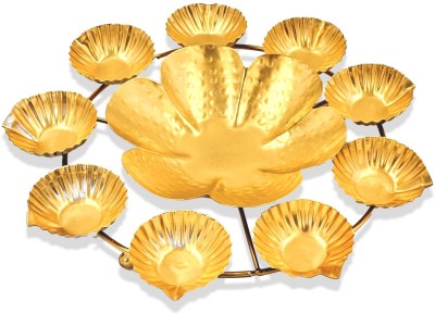 Urban Born Urlis for Home Decor | Diwali Decoration Items for Home | Diya Shape Metal Tray Brass Candle Holder(Gold, Pack of 1)