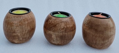 OnlineCraft wooden tealight holder Wooden 3 - Cup Tealight Holder Set(Clear, Pack of 4)