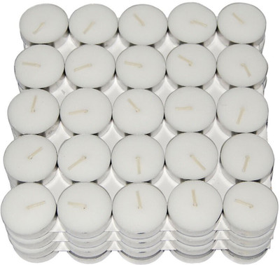 eCraftIndia Set Of 50 Pure Wax Unscented White Tea Light Candles Aluminium Tealight Holder(White, Pack of 50)