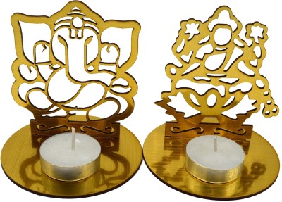 ME&YOU Laxmi Ganesh Tealight Candle Holder -01 Wooden Tealight Holder Set(Gold, Pack of 1)