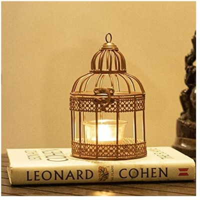 WESTON CHOICE Bronze Color Metal Bird cage Candle Holder tealight for Home Decor Iron 1 - Cup Tealight Holder(Beige, Pack of 1)