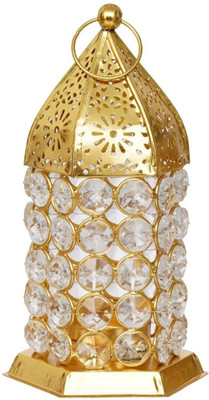 Yunus Diamond Crystal Delight - Premium Crystal Glass Holder for Home Decor Iron, Crystal Tealight Holder(Gold, White, Pack of 1)