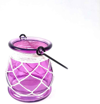 Apkamart Handcrafted Glass Candle Holder for Table Dcor & Gifts Glass 1 - Cup Tealight Holder(Purple, Pack of 1)