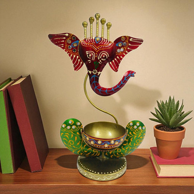 Shree Krishna Gifts And Decor Ganesha Tea-Light Holder (Red) Iron 1 - Cup Tealight Holder(Multicolor, Pack of 1)