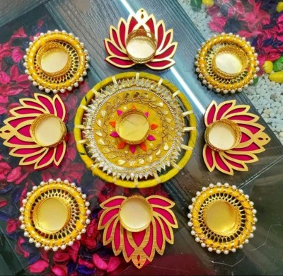 NooElec Seeds India Candle Holder Set For Diwali,Festival Home Decor-LOTUS Tealight Holder Rangoli Steel 5 - Cup Tealight Holder Set(Steel, Pack of 1)