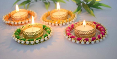 Keshwam Enterprises Decorative tealight holder set Plastic 6 - Cup Candle Holder Set(Multicolor, Pack of 6)