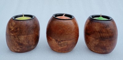 OnlineCraft wooden tealight holder Wooden 3 - Cup Tealight Holder Set(Brown, Pack of 4)