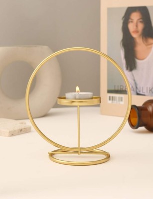 bhhandicrafts Gold Metal Tealight Holder with T light Candle for festival Decoration Pack of 1 Iron Candle Holder(Gold, Pack of 1)