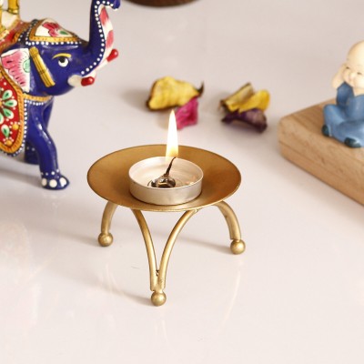 eCraftIndia Table Design Tea Light Holder Iron Tealight Holder(Gold, Pack of 1)