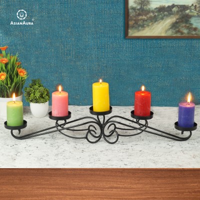Charu Decoration Table Top 5 Pillar Candle Holder for Home Decoration Iron Candle Holder(Black, Pack of 1)