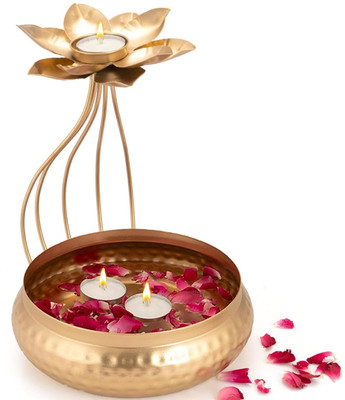 alwadi handicrafts Metal Lotus Tealight Candle Holder for Diwali Decoration Iron 1 - Cup Tealight Holder(Gold, Pack of 1)