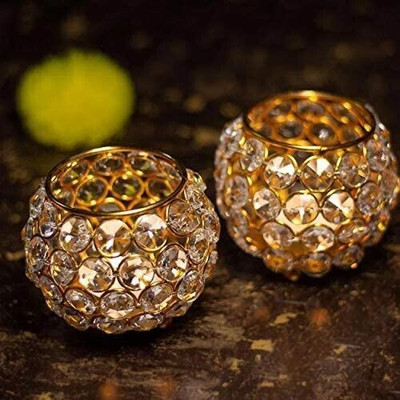 DecorGenie Candle Holder Gift Boxes candle stand gift items for wedding Crystal 2 - Cup Candle Holder Set(Gold, Pack of 2)
