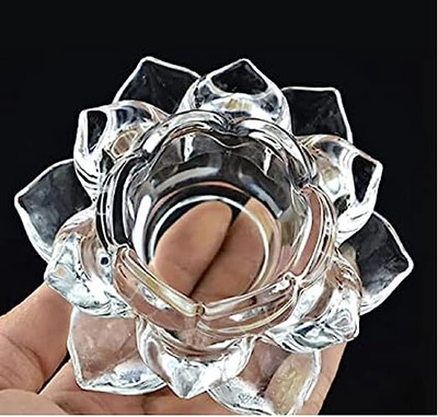 Bellveen Crystal Glass Lotus Flower Tea Light Candle Holder, Glass tealight Candle Earthenware 1 - Cup Candle Holder(White, Pack of 1)