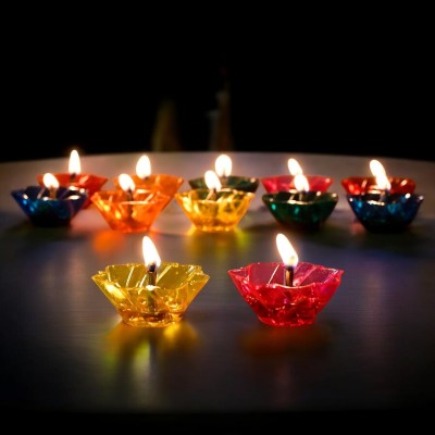 Ascension Diya for Diwali Decoration(Pack of 12) Plastic Tealight Holder(Multicolor, Pack of 12)