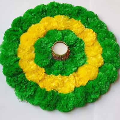 PRAHLL Artificial Rose,Pearls Diya Tlite Rangoli Floating/Non Floating Festive Decor Plastic 1 - Cup Tealight Holder Set(Green, Yellow, Pack of 1)