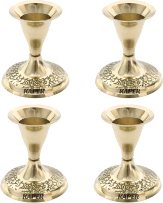 KAPER Brass Candle Stand for Home Decor, Church Candle Holders, Dining Table Tealights Brass 4 - Cup Candle Holder Set(Gold, Pack of 4)