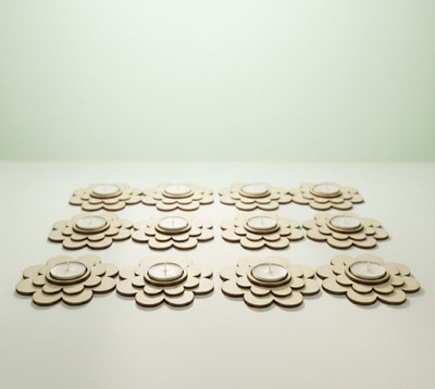 Urjart MDF Minimalist Floral Candle Holder for Painting, Craft. Wooden 10 - Cup Tealight Holder(Beige, Pack of 10)