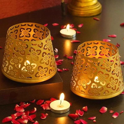 Sandali Iron 2 - Cup Tealight Holder Set(Gold, Pack of 2)